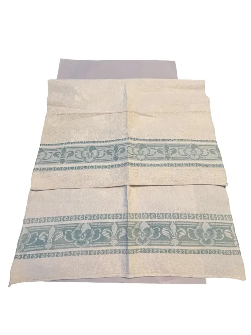Vintage Fleur de Lis Floral Jacquard Kitchen Towels Blue Cream Cotton 36x20